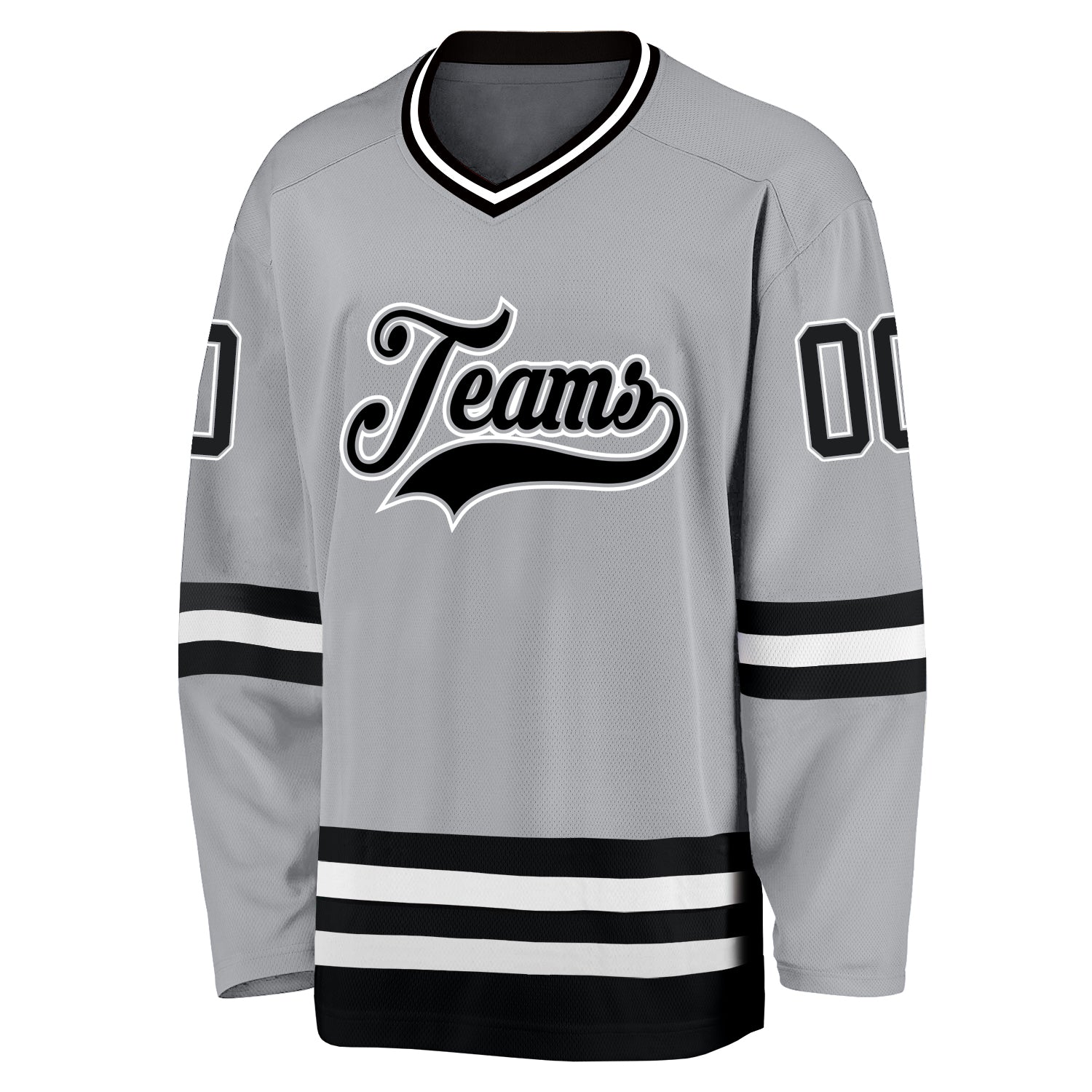 Custom Gray Black-White Hockey Jersey view 2