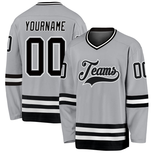 Custom Gray Black-White Hockey Jersey - Main View