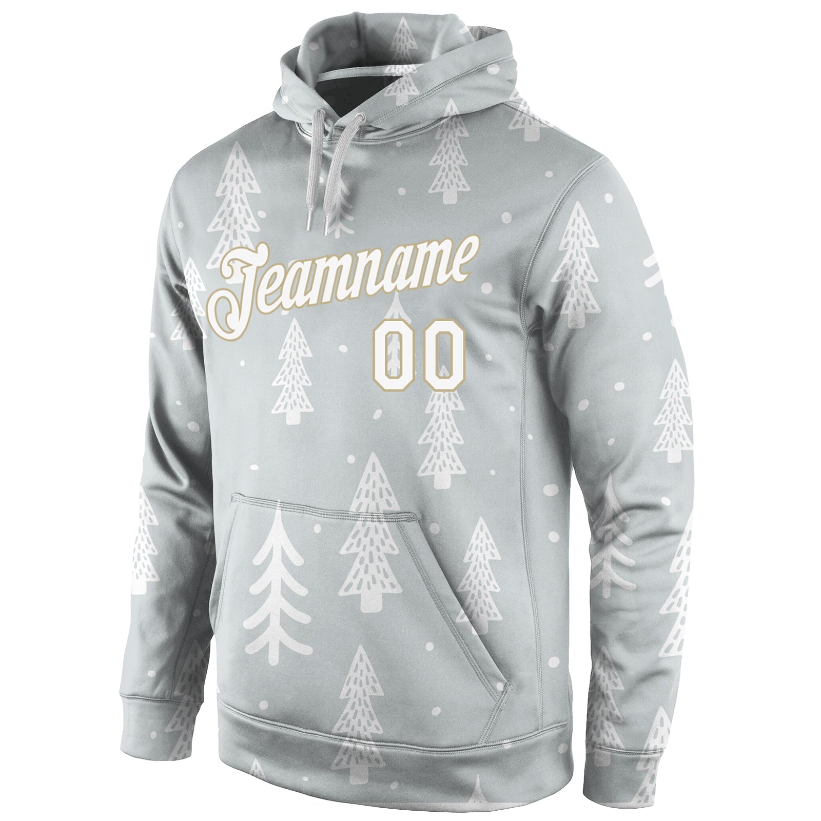Custom Stitched Gray White-Old Gold Christmas 3D Sports Pullover Sweatshirt Hoodie view 2