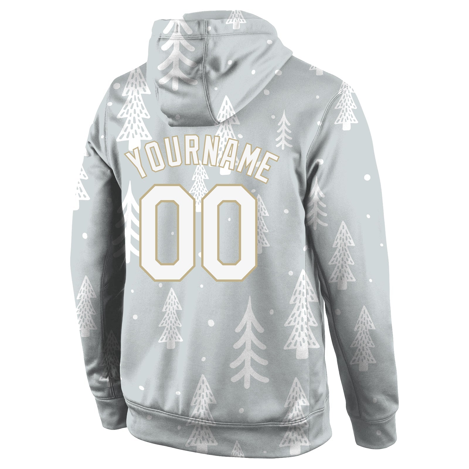 Custom Stitched Gray White-Old Gold Christmas 3D Sports Pullover Sweatshirt Hoodie view 3
