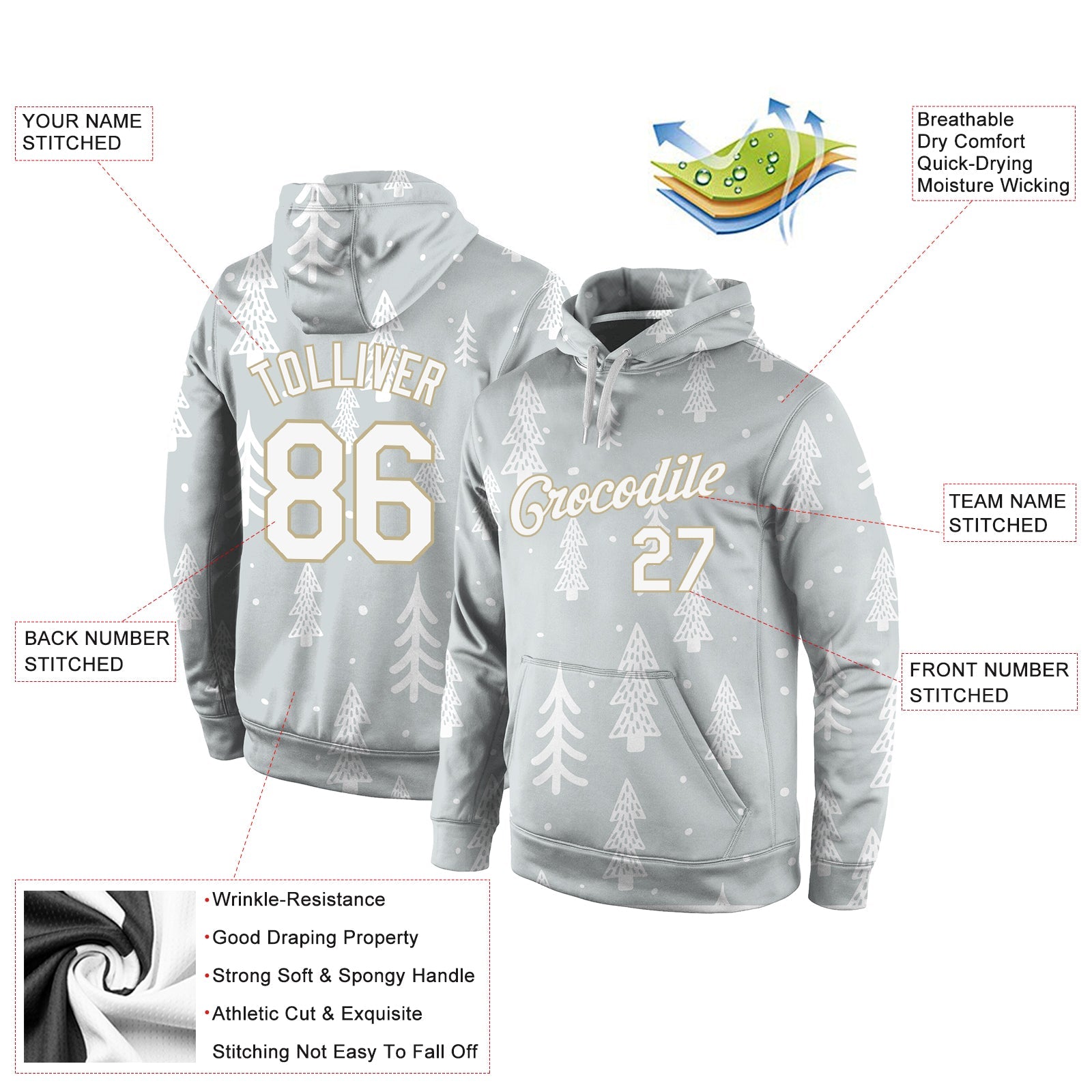 Custom Stitched Gray White-Old Gold Christmas 3D Sports Pullover Sweatshirt Hoodie view 4