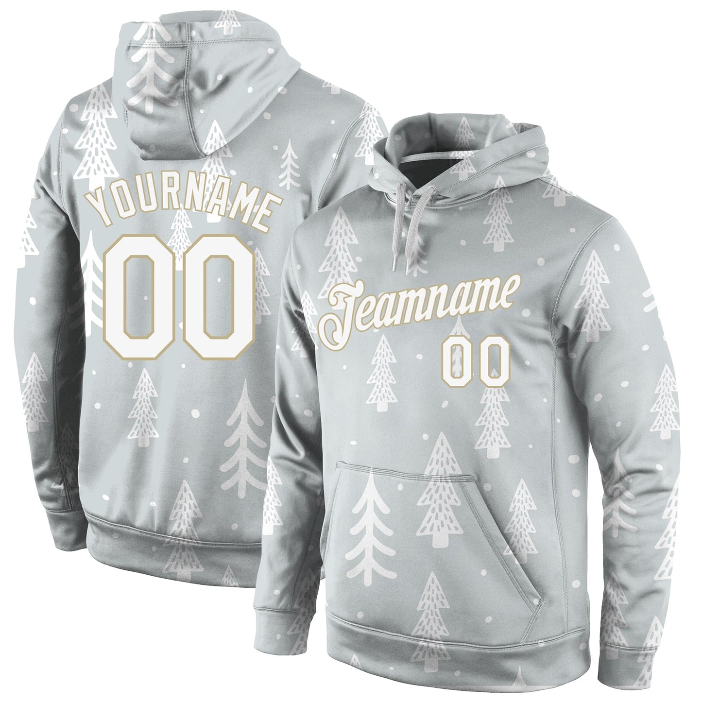 Custom Stitched Gray White-Old Gold Christmas 3D Sports Pullover Sweatshirt Hoodie - Main View