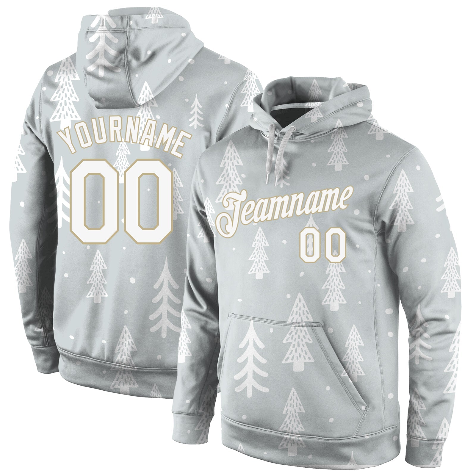 Custom Stitched Gray White-Old Gold Christmas 3D Sports Pullover Sweatshirt Hoodie - Main View