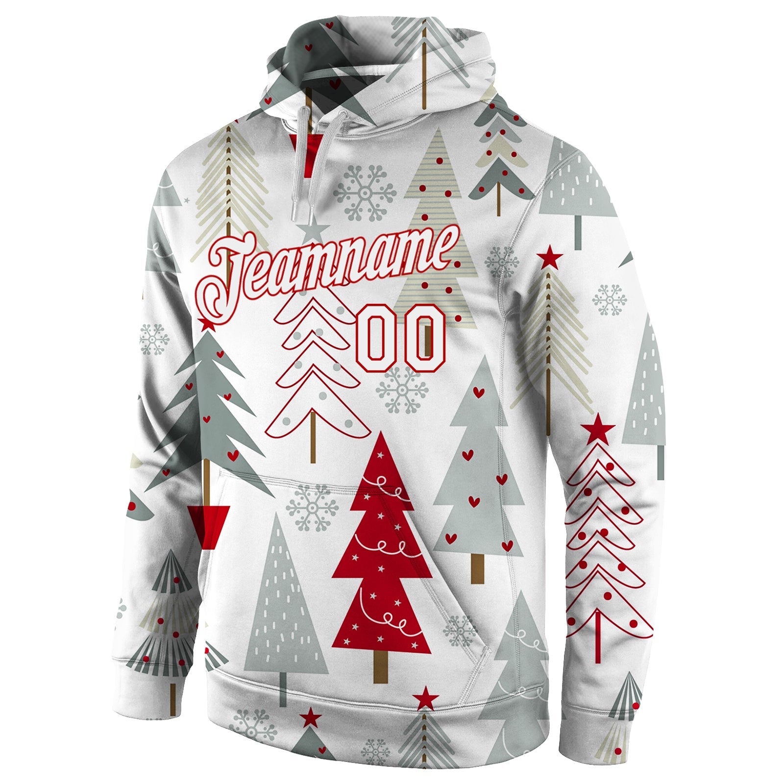 Custom Stitched Gray White-Red Christmas 3D Sports Pullover Sweatshirt Hoodie view 2