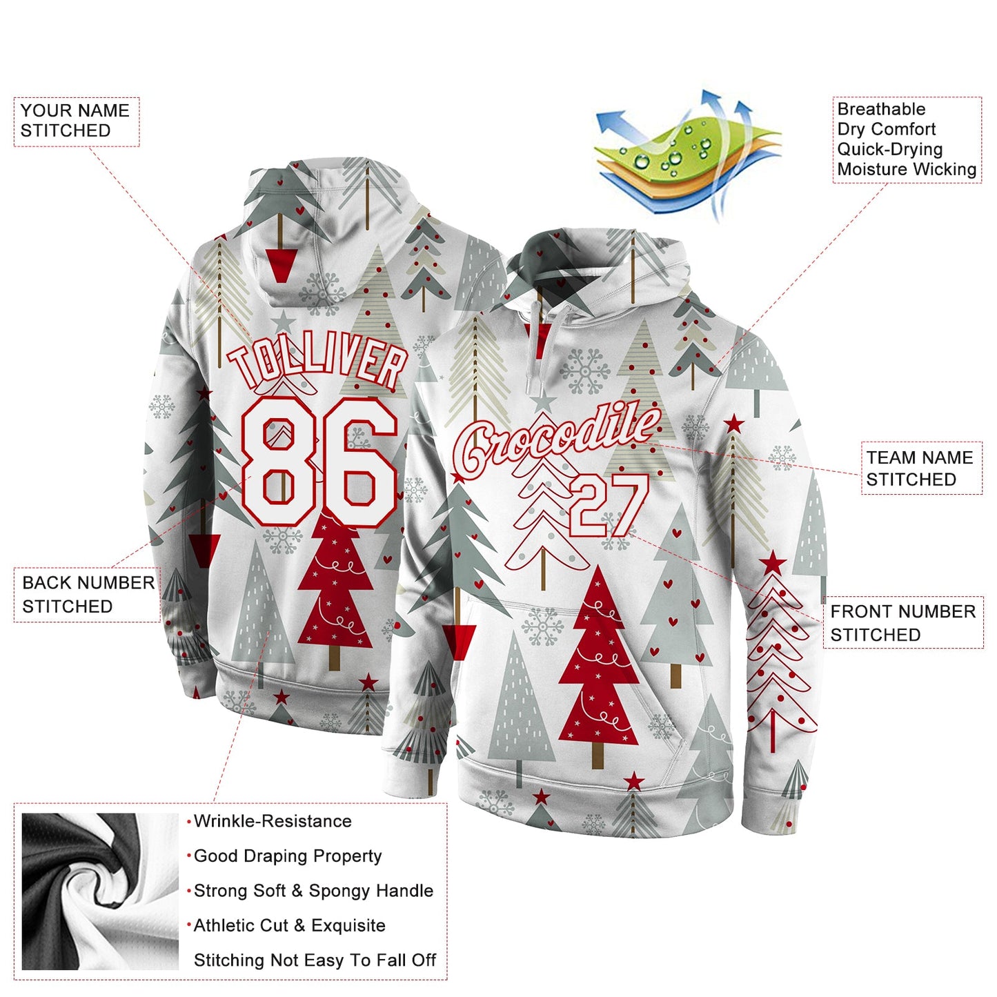 Custom Stitched Gray White-Red Christmas 3D Sports Pullover Sweatshirt Hoodie view 4