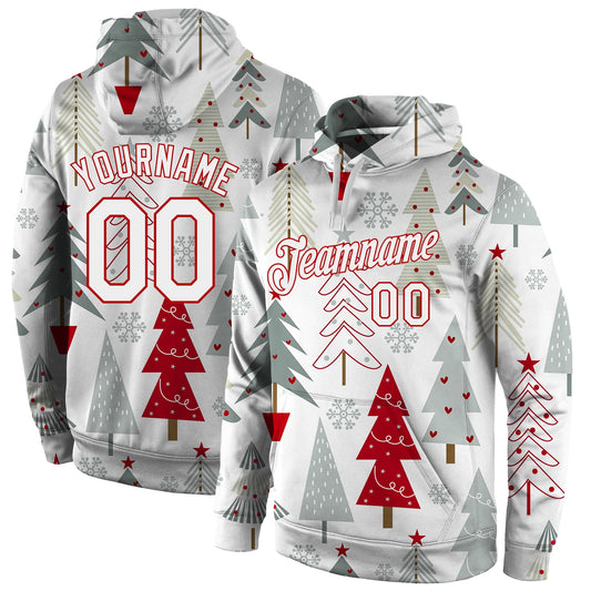 Custom Stitched Gray White-Red Christmas 3D Sports Pullover Sweatshirt Hoodie - Main View