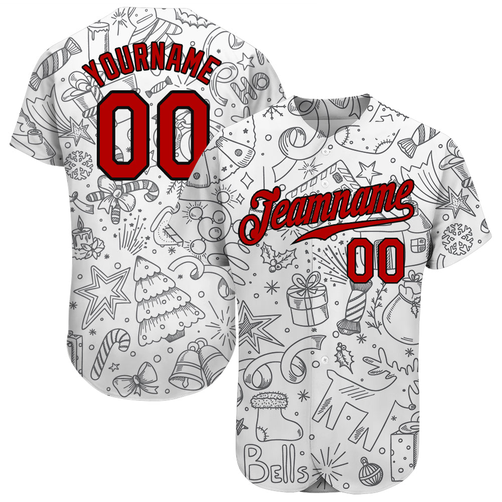 Custom Gray Red-Black Christmas 3D Authentic Baseball Jersey - Main View