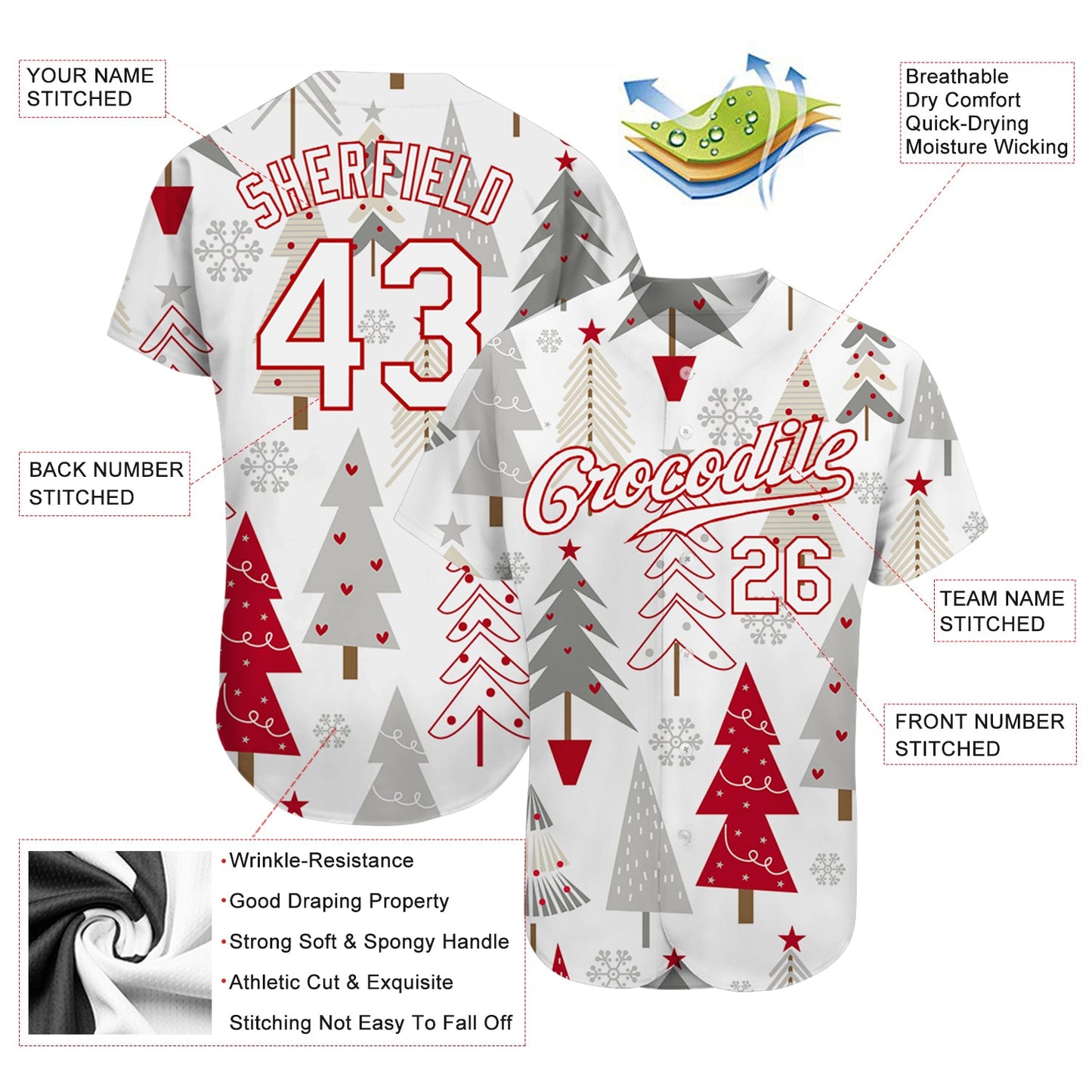 Custom Gray White-Red Christmas 3D Authentic Baseball Jersey view 3