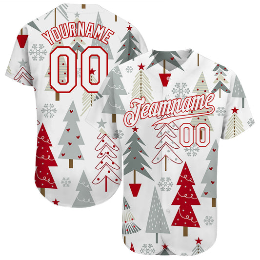 Custom Gray White-Red Christmas 3D Authentic Baseball Jersey - Main View