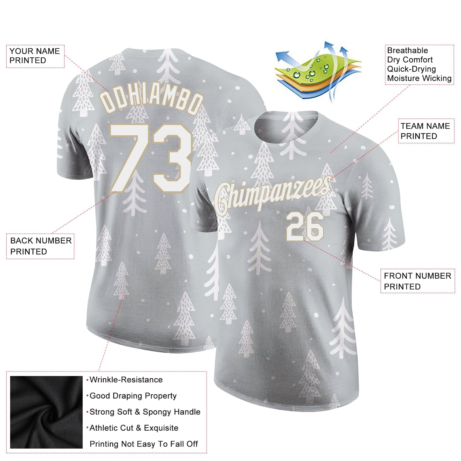 Custom Gray White-Old Gold Christmas 3D Performance T-Shirt view 2
