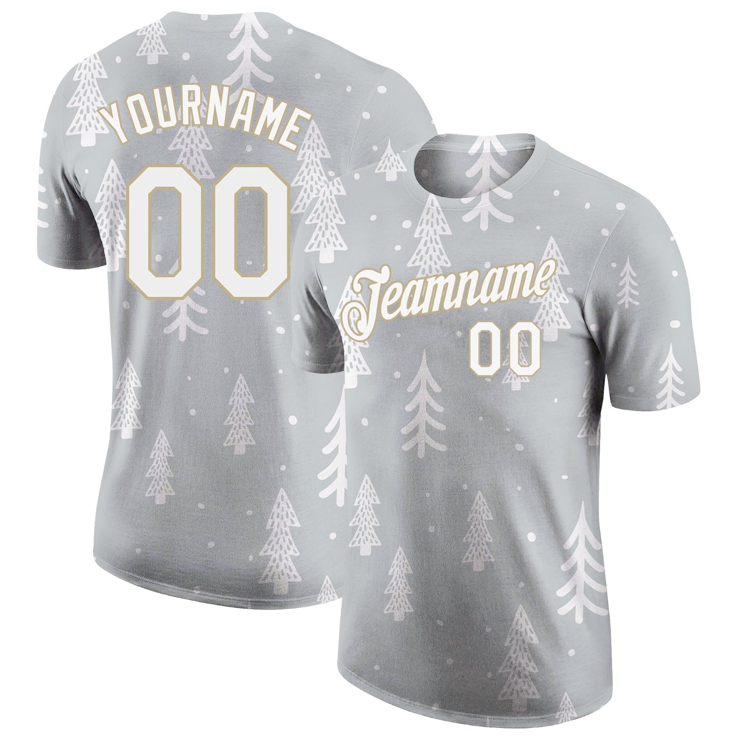 Custom Gray White-Old Gold Christmas 3D Performance T-Shirt - Main View