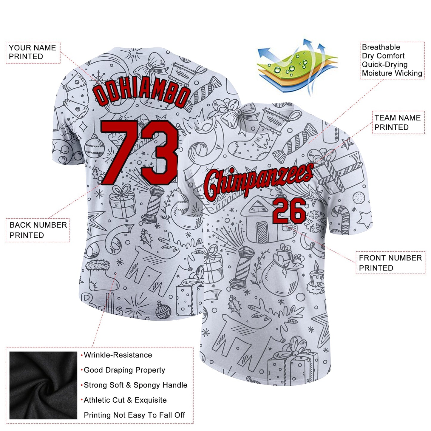 Custom Gray Red-Black Christmas 3D Performance T-Shirt view 2