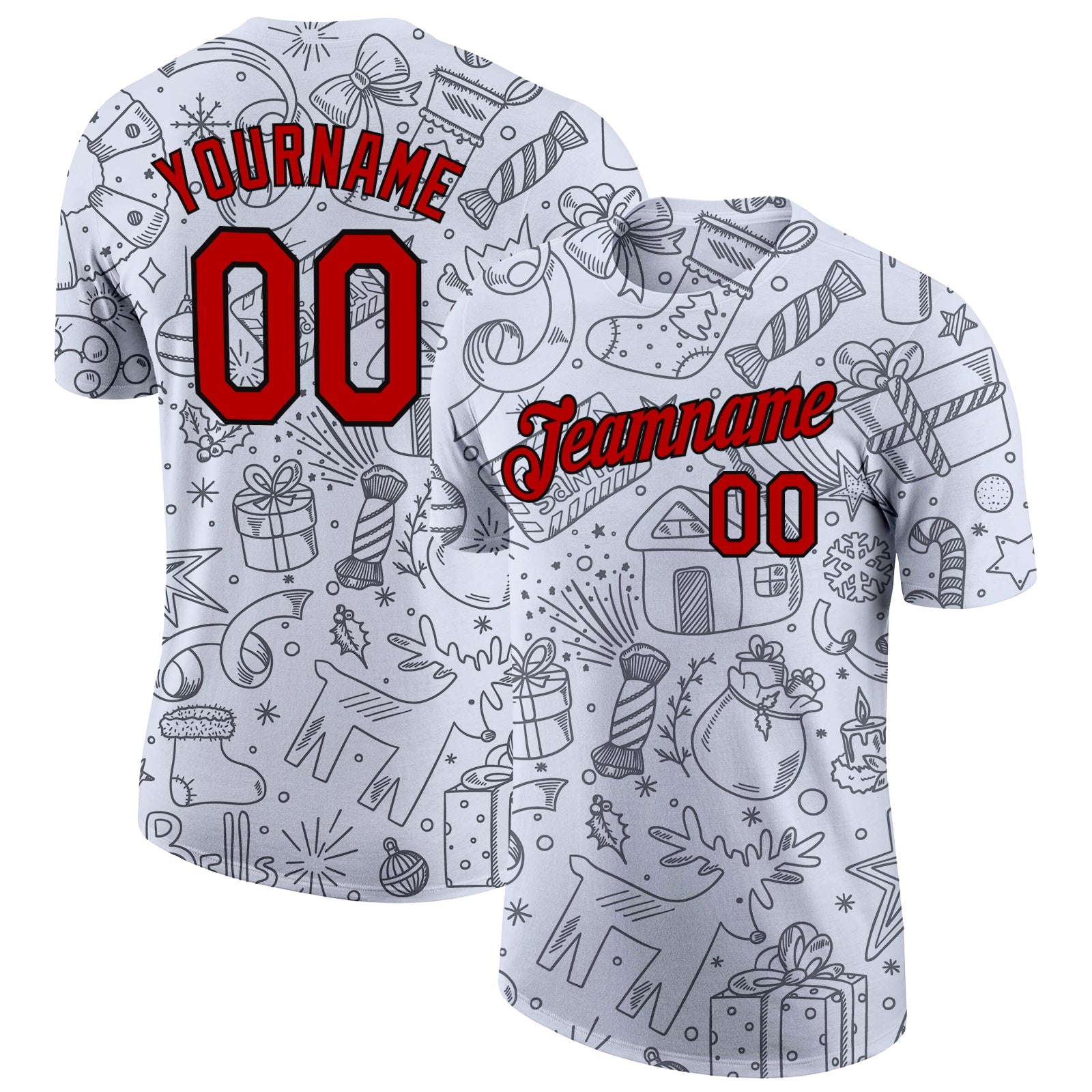 Custom Gray Red-Black Christmas 3D Performance T-Shirt - Main View
