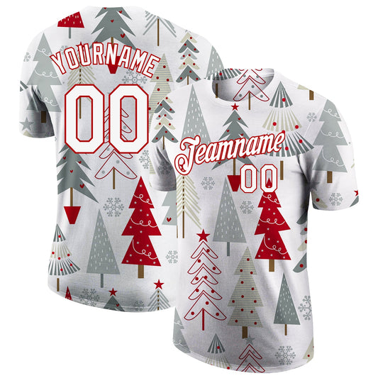 Custom Gray White-Red Christmas 3D Performance T-Shirt - Main View