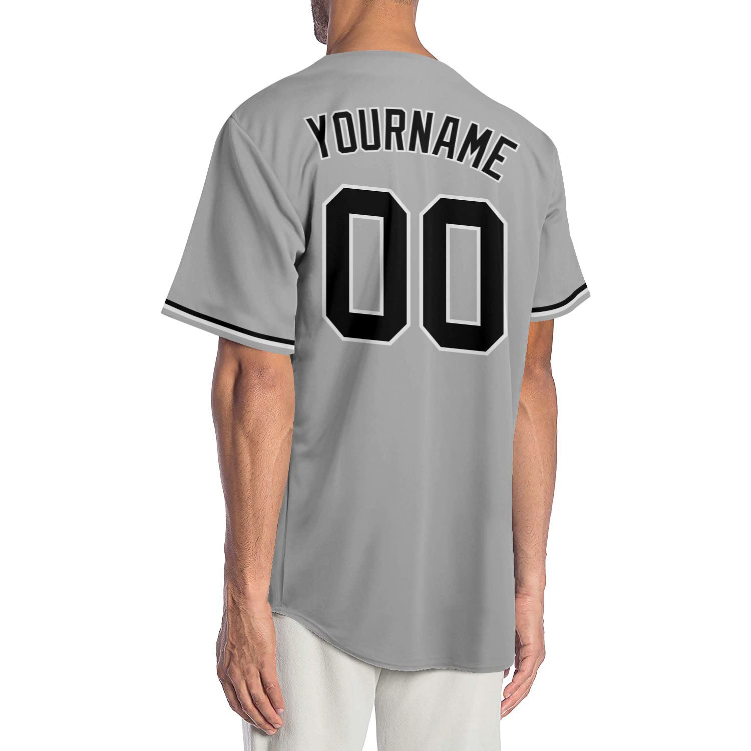 Custom Gray Black-White Authentic Baseball Jersey view 2