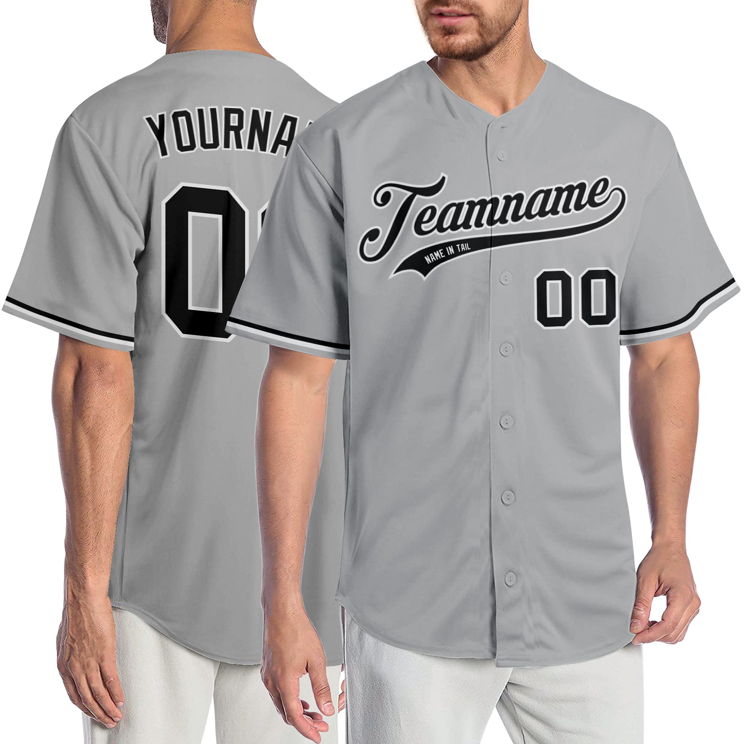 Custom Gray Black-White Authentic Baseball Jersey - Main View