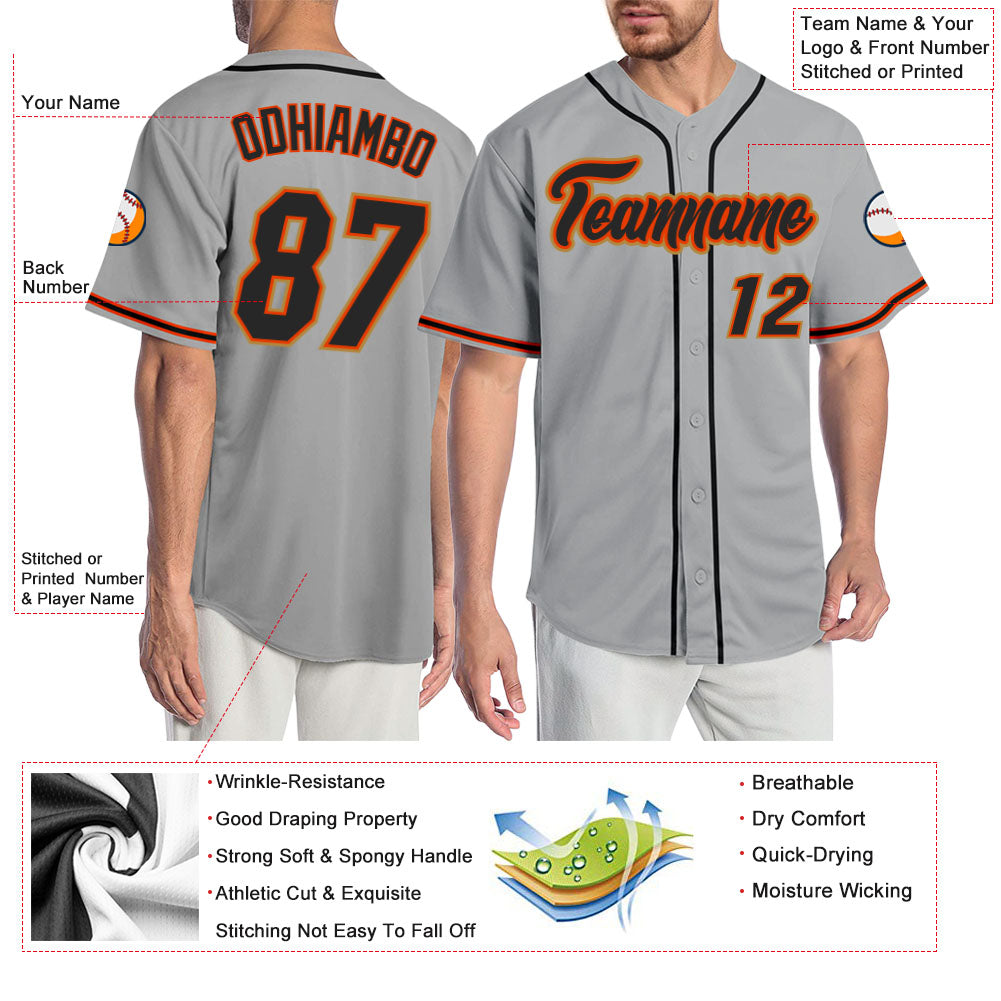 Custom Gray Black-Orange Authentic Baseball Jersey view 3
