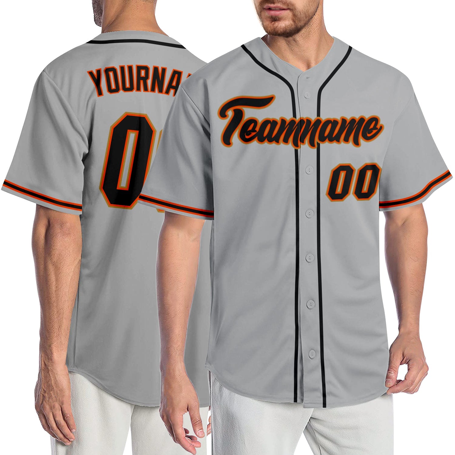 Custom Gray Black-Orange Authentic Baseball Jersey - Main View