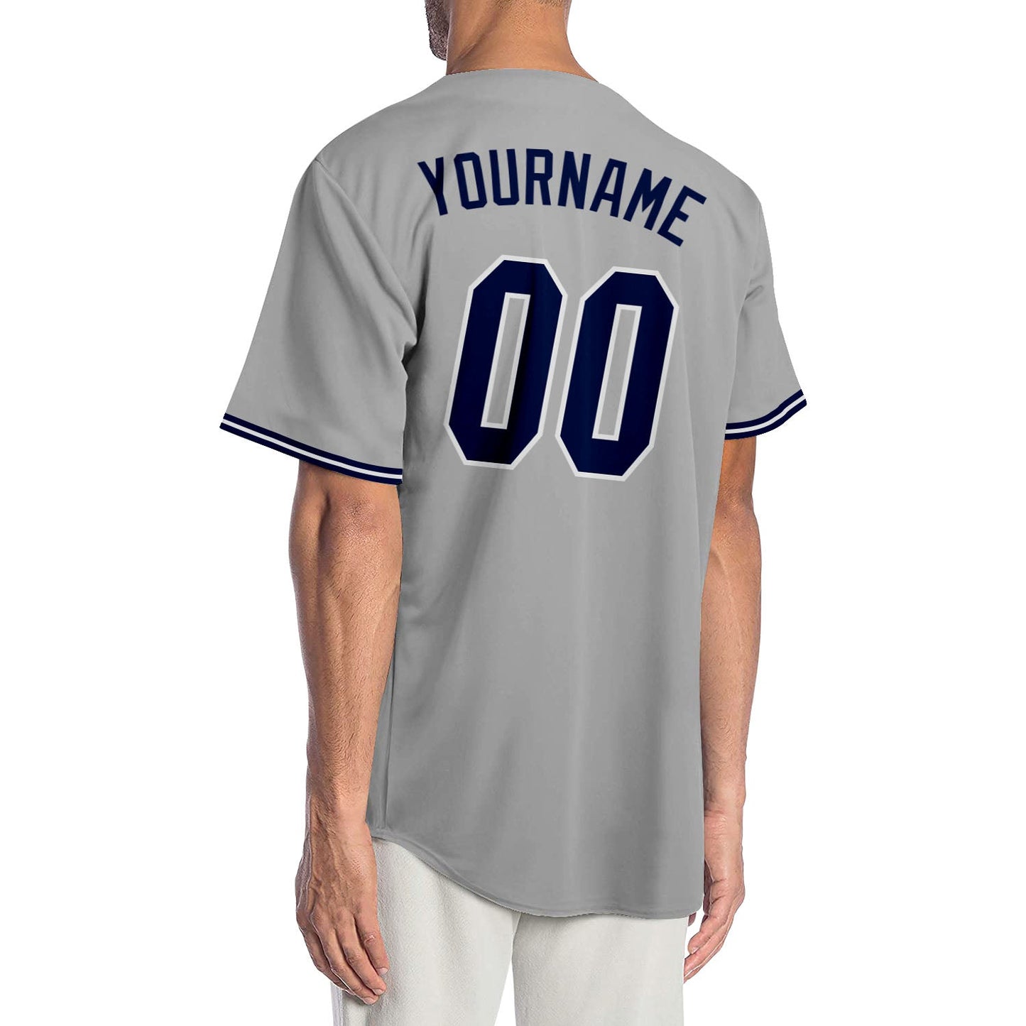 Custom Gray Navy-White Authentic Baseball Jersey view 2