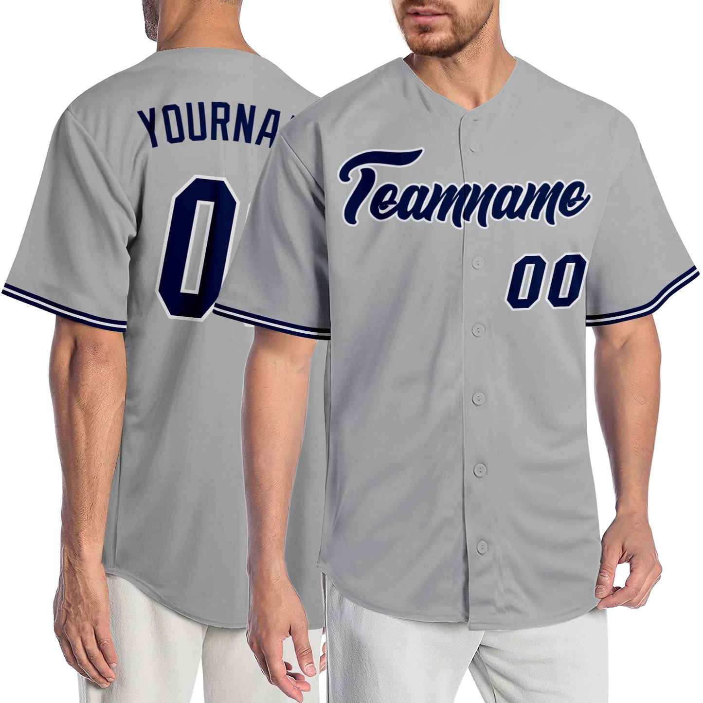 Custom Gray Navy-White Authentic Baseball Jersey - Main View