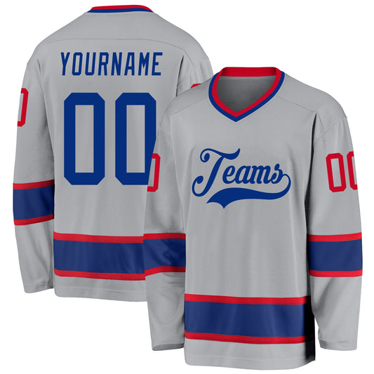 Custom Gray Royal-Red Hockey Jersey - Main View