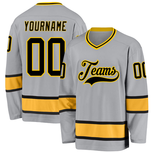 Custom Gray Black-Gold Hockey Jersey - Main View