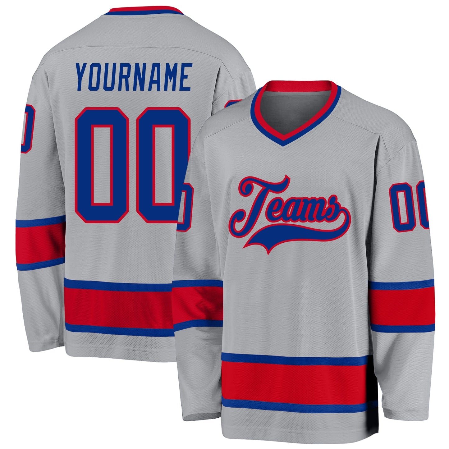 Custom Gray Royal-Red Hockey Jersey - Main View