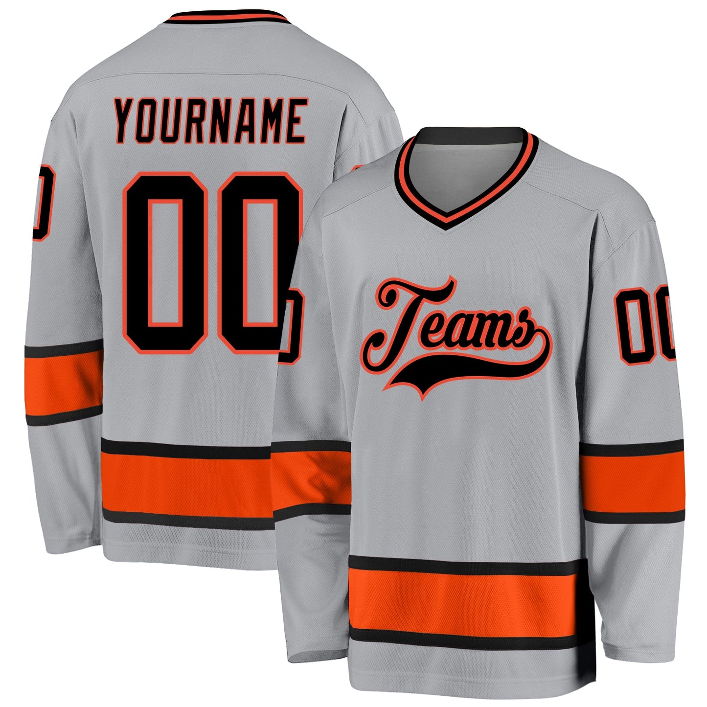 Custom Gray Black-Orange Hockey Jersey - Main View