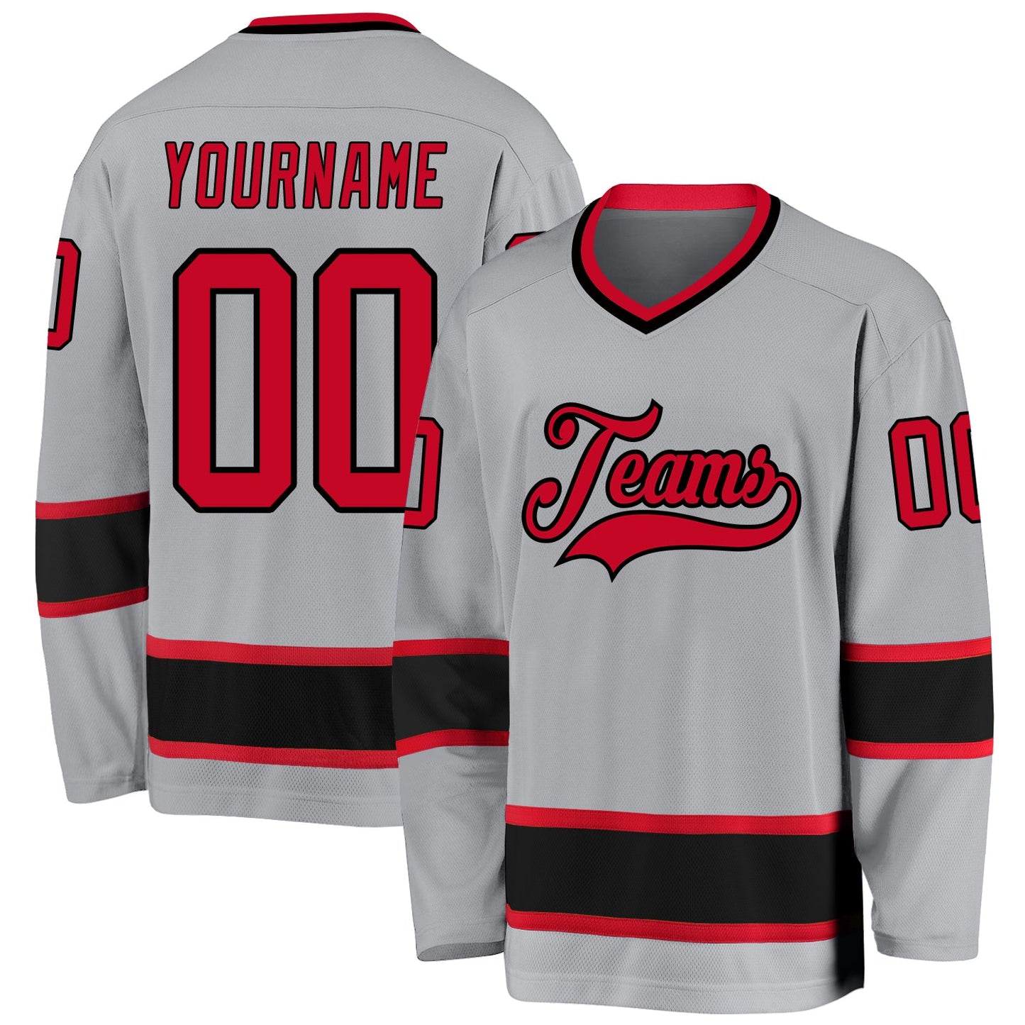 Custom Gray Red-Black Hockey Jersey - Main View