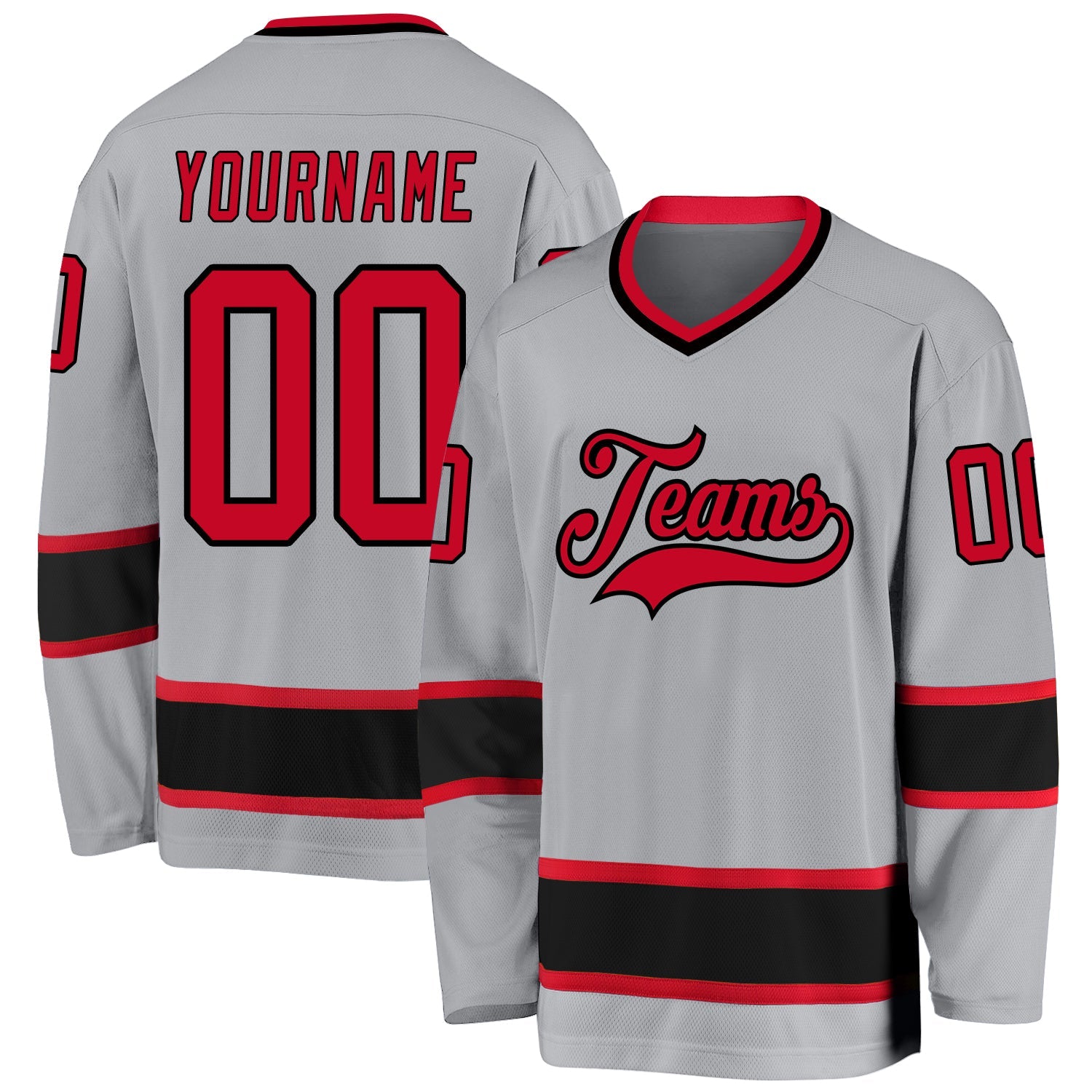 Custom Gray Red-Black Hockey Jersey - Main View