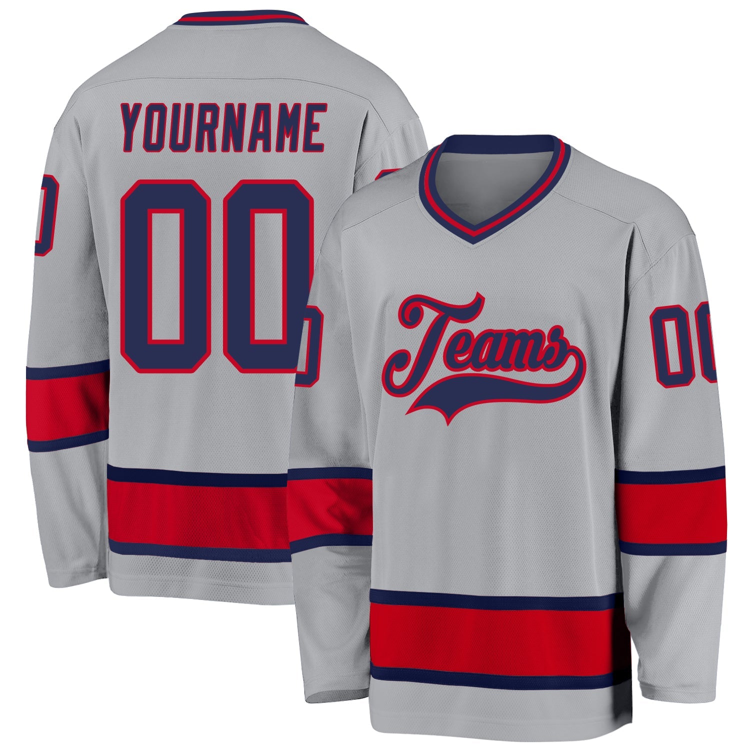 Custom Gray Navy-Red Hockey Jersey - Main View