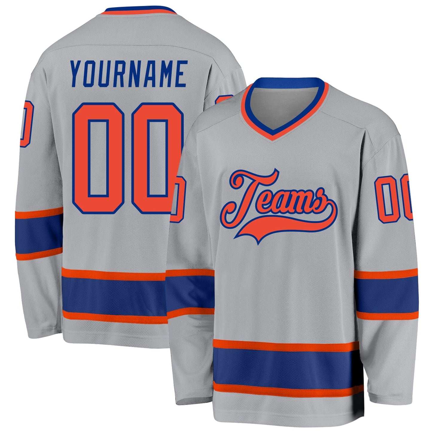Custom Gray Orange-Royal Hockey Jersey - Main View