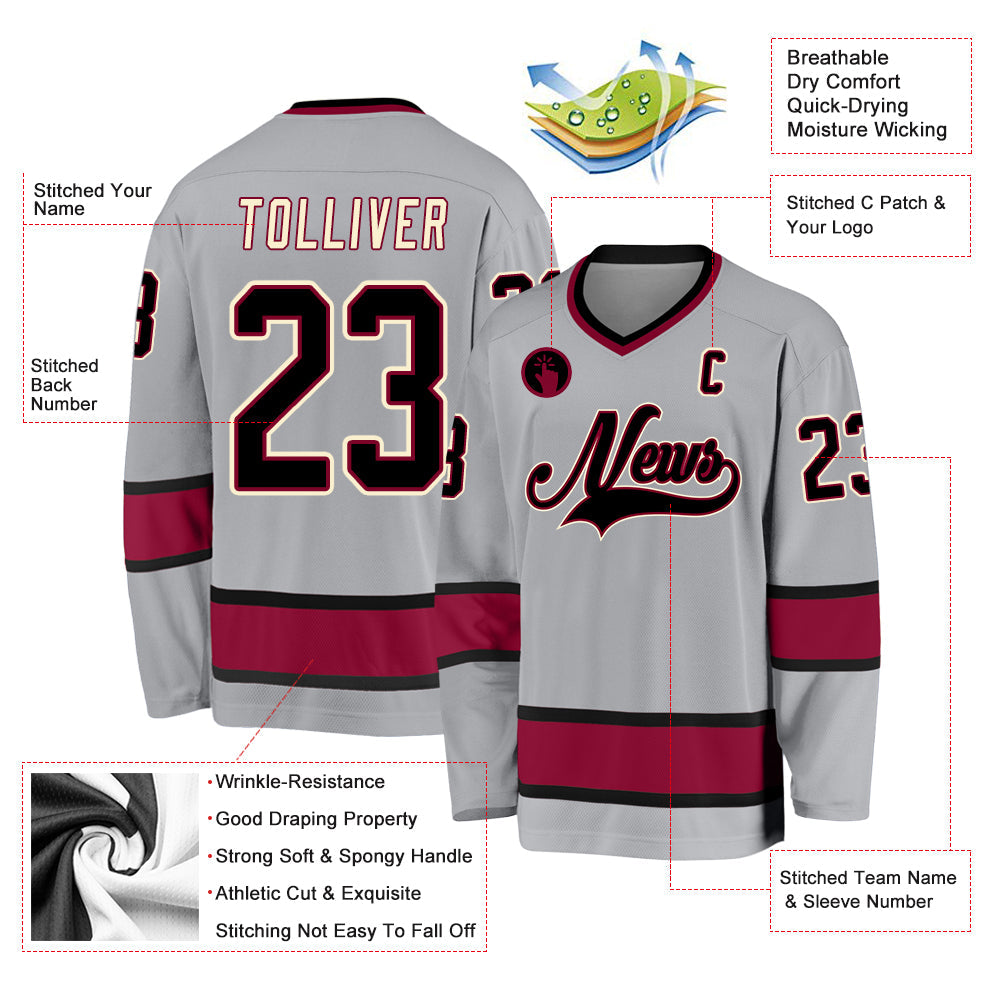 Custom Gray Black-Maroon Hockey Jersey view 2