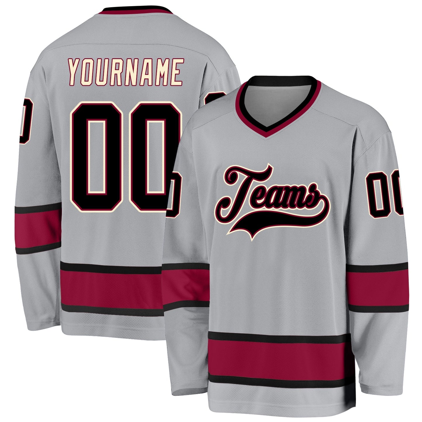 Custom Gray Black-Maroon Hockey Jersey - Main View