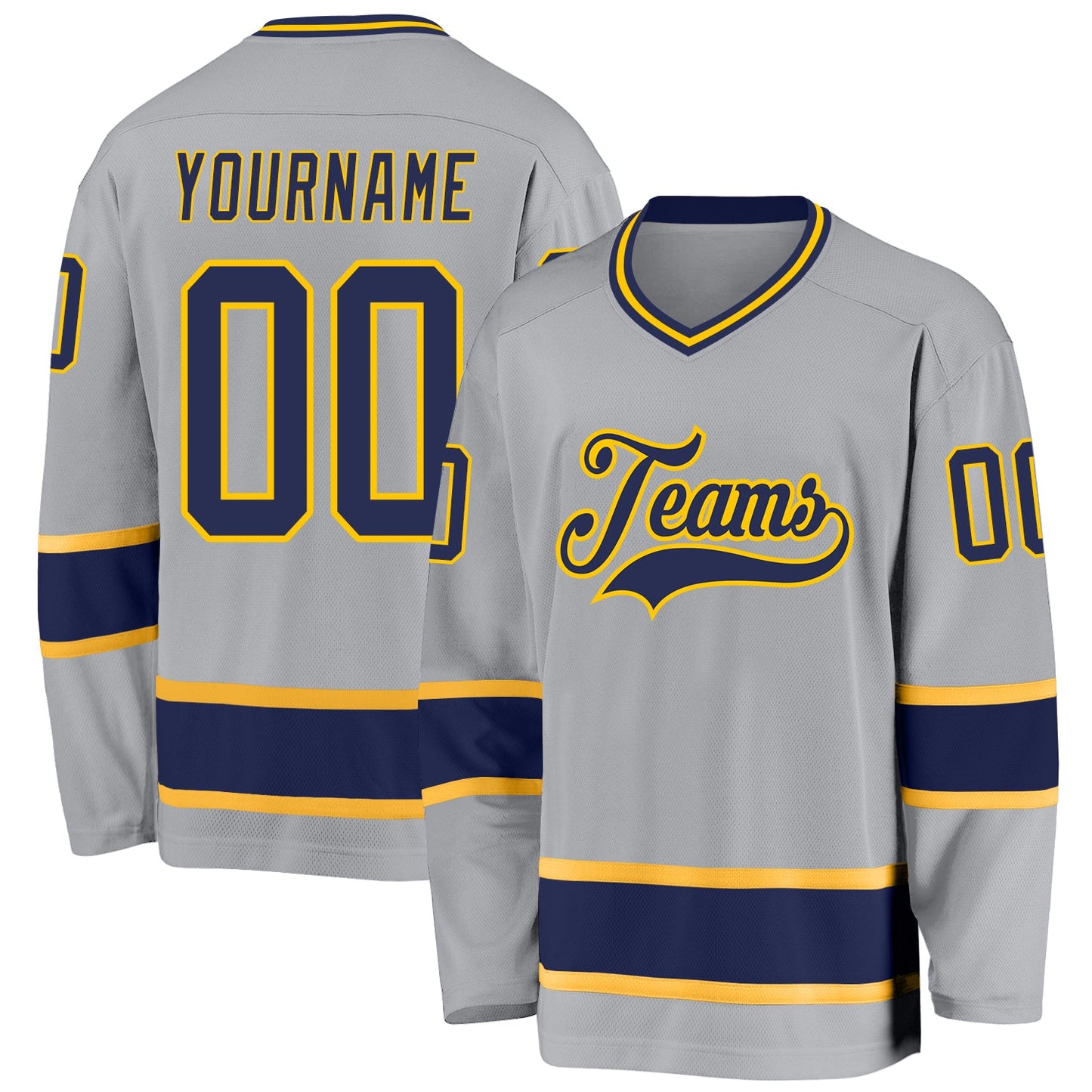 Custom Gray Navy-Gold Hockey Jersey - Main View