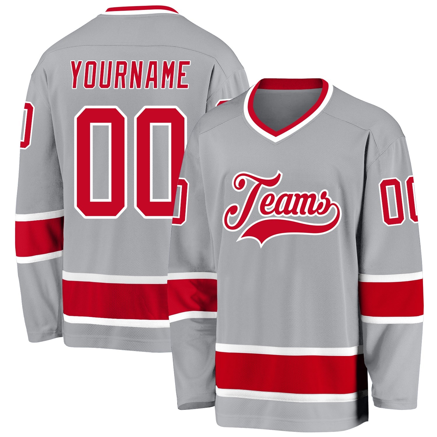 Custom Gray Red-White Hockey Jersey - Main View