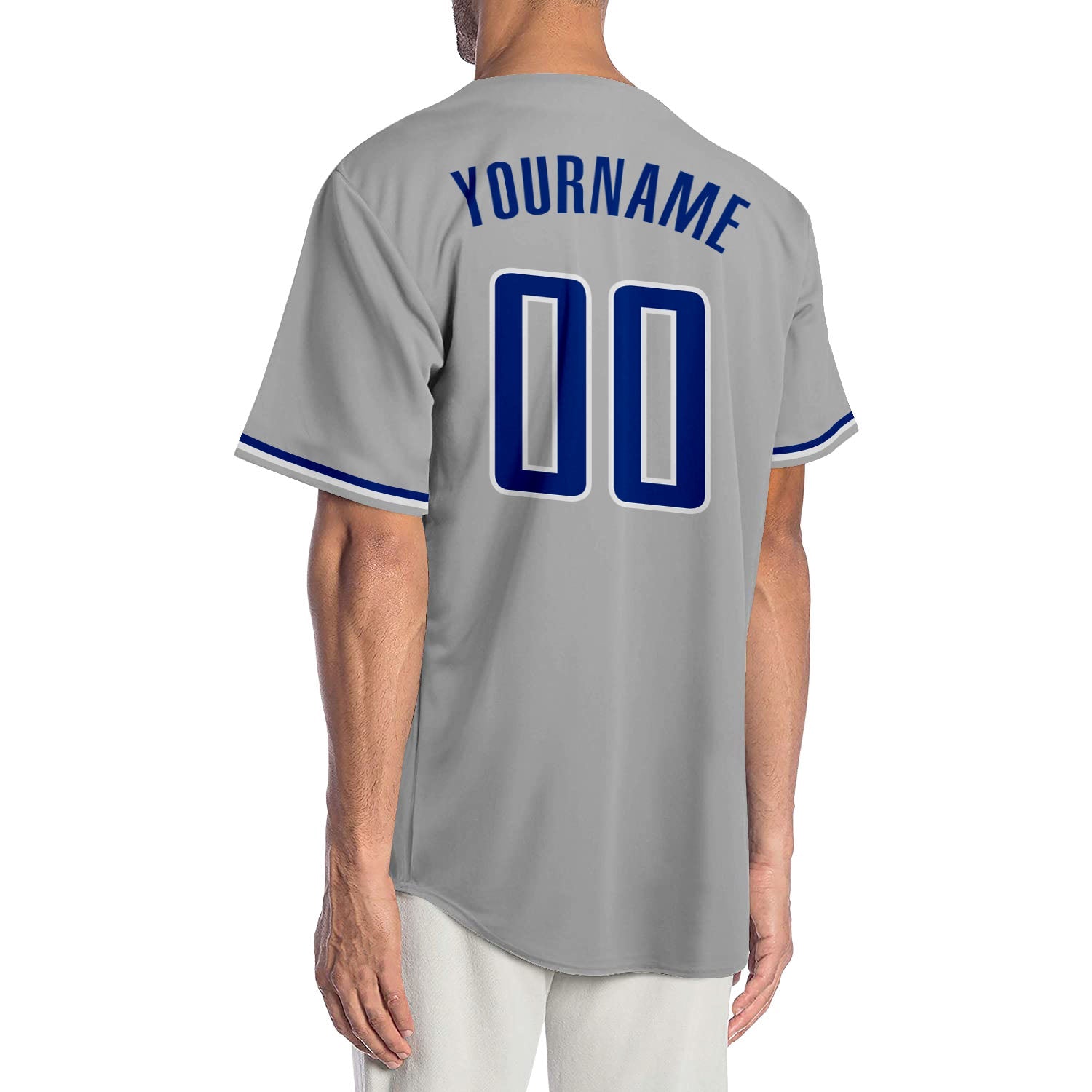 Custom Gray Royal-White Authentic Baseball Jersey view 2