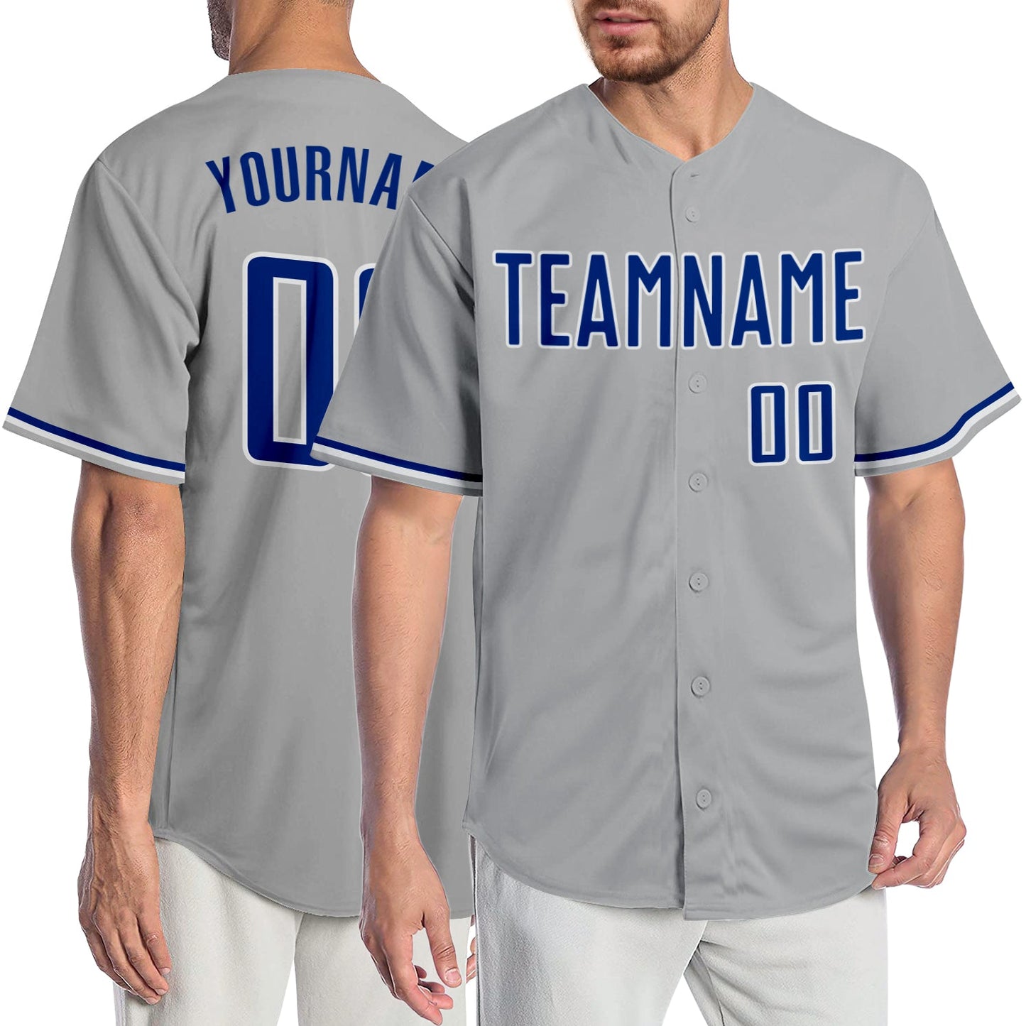 Custom Gray Royal-White Authentic Baseball Jersey - Main View