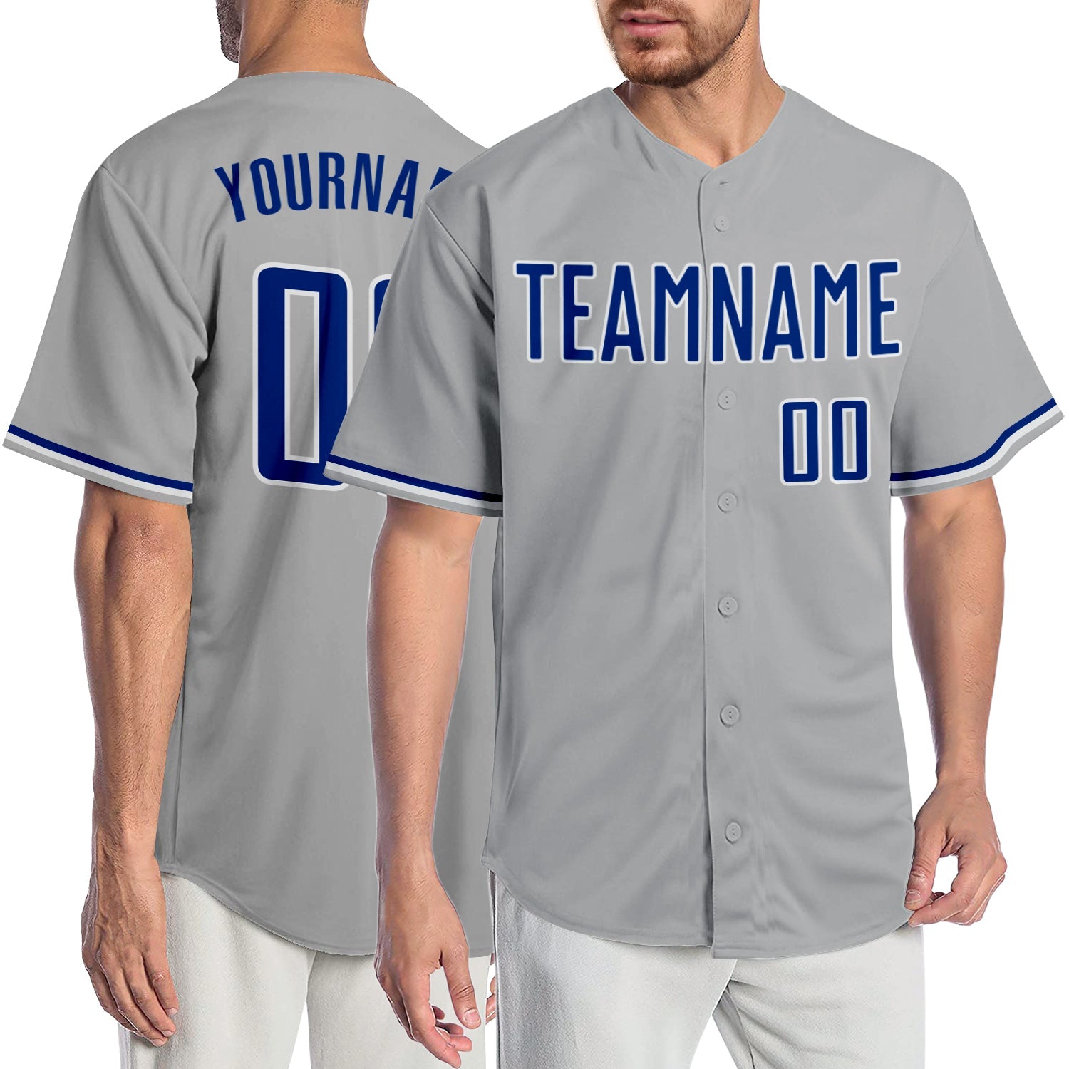 Custom Gray Royal-White Authentic Baseball Jersey - Main View