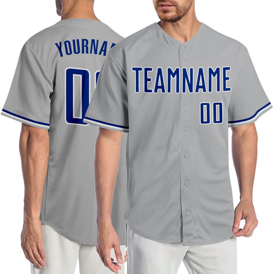 Custom Gray Royal-White Authentic Baseball Jersey - Main View
