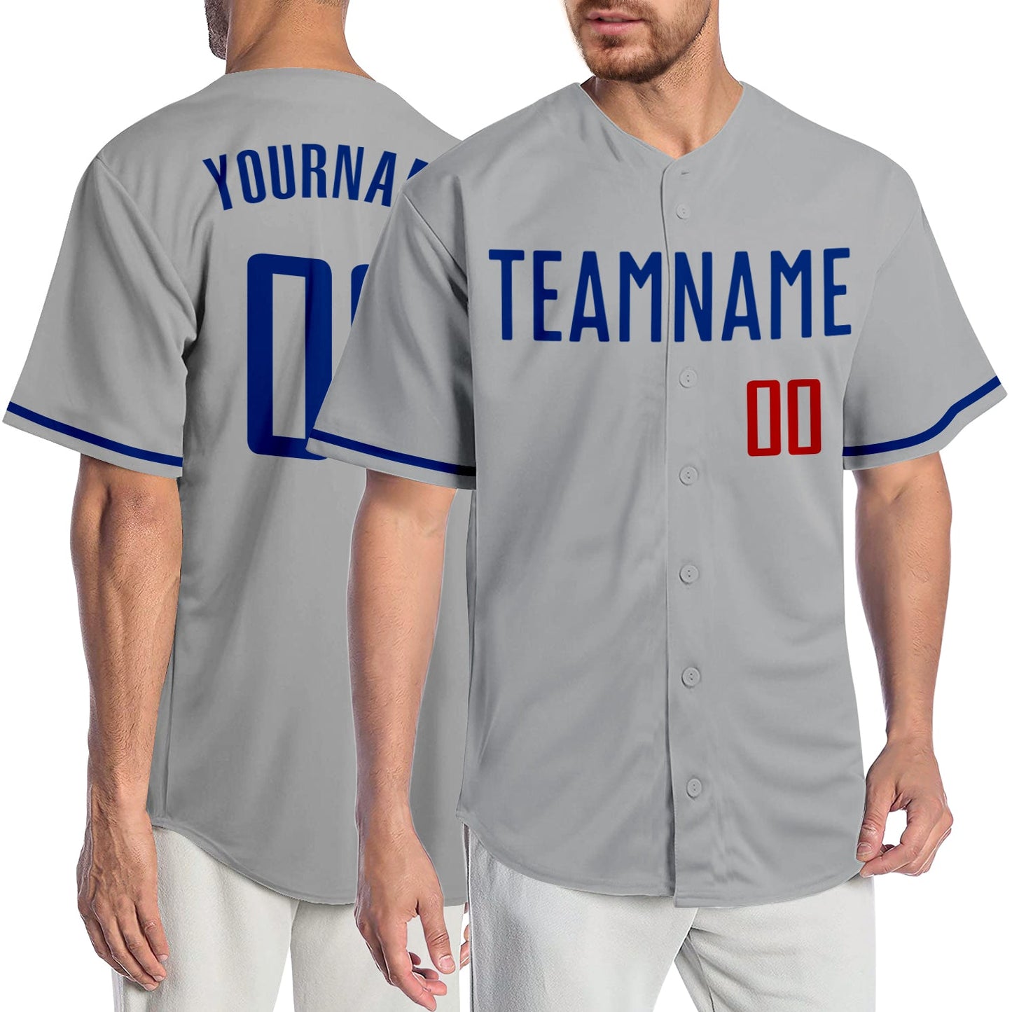 Custom Gray Royal-Red Authentic Baseball Jersey - Main View