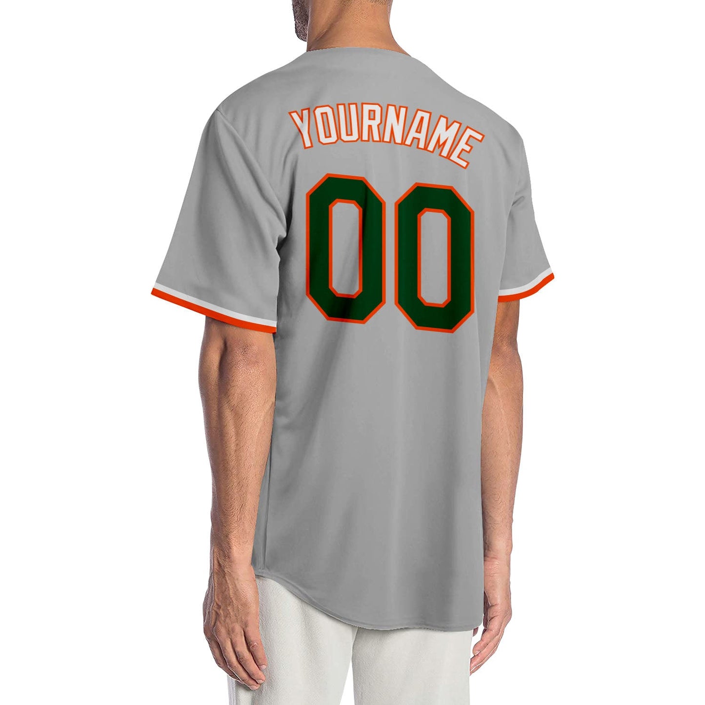 Custom Gray Green-Orange Authentic Baseball Jersey view 2