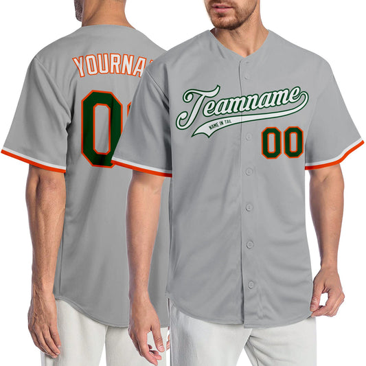 Custom Gray Green-Orange Authentic Baseball Jersey - Main View