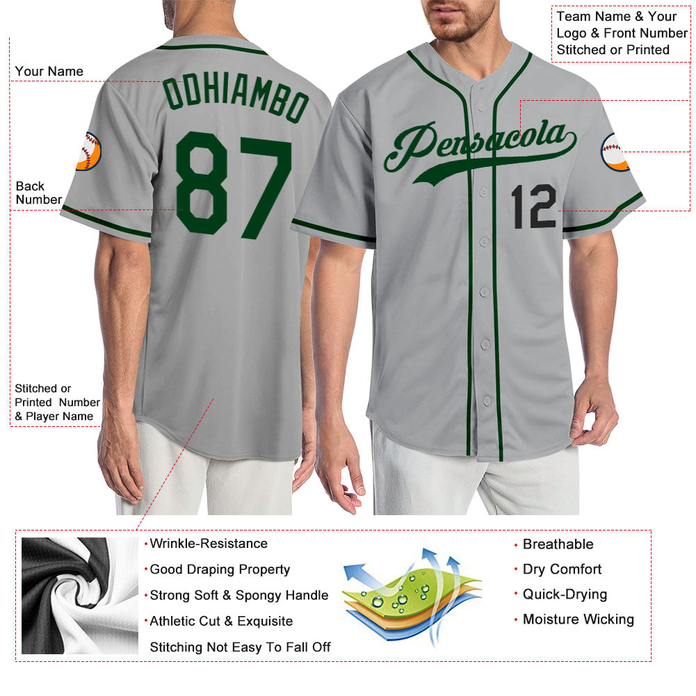 Custom Gray Green-Black Authentic Baseball Jersey view 3
