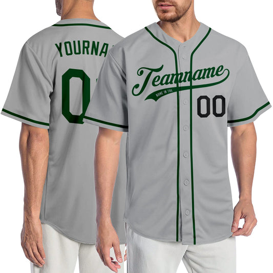 Custom Gray Green-Black Authentic Baseball Jersey - Main View
