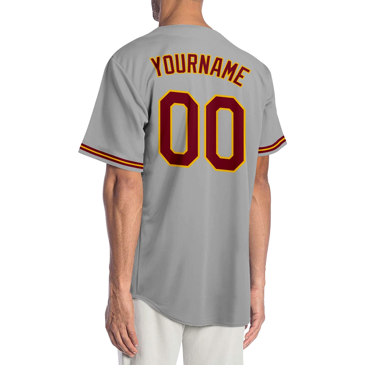 Custom Gray Crimson-Gold Authentic Baseball Jersey view 2