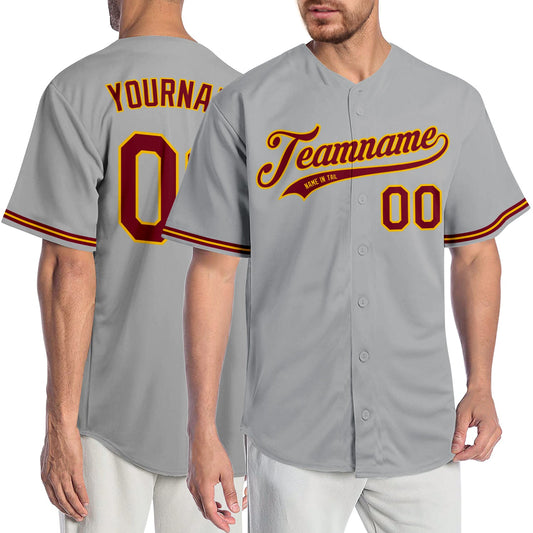 Custom Gray Crimson-Gold Authentic Baseball Jersey - Main View