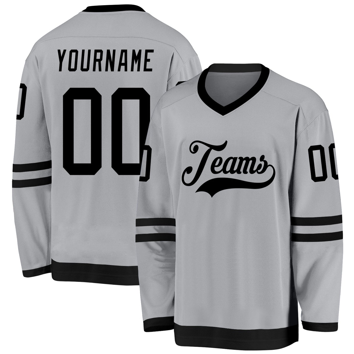 Custom Gray Black Hockey Jersey - Main View