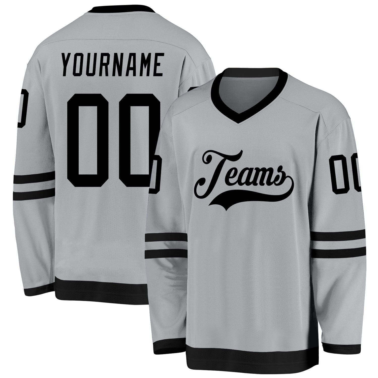 Custom Gray Black Hockey Jersey - Main View