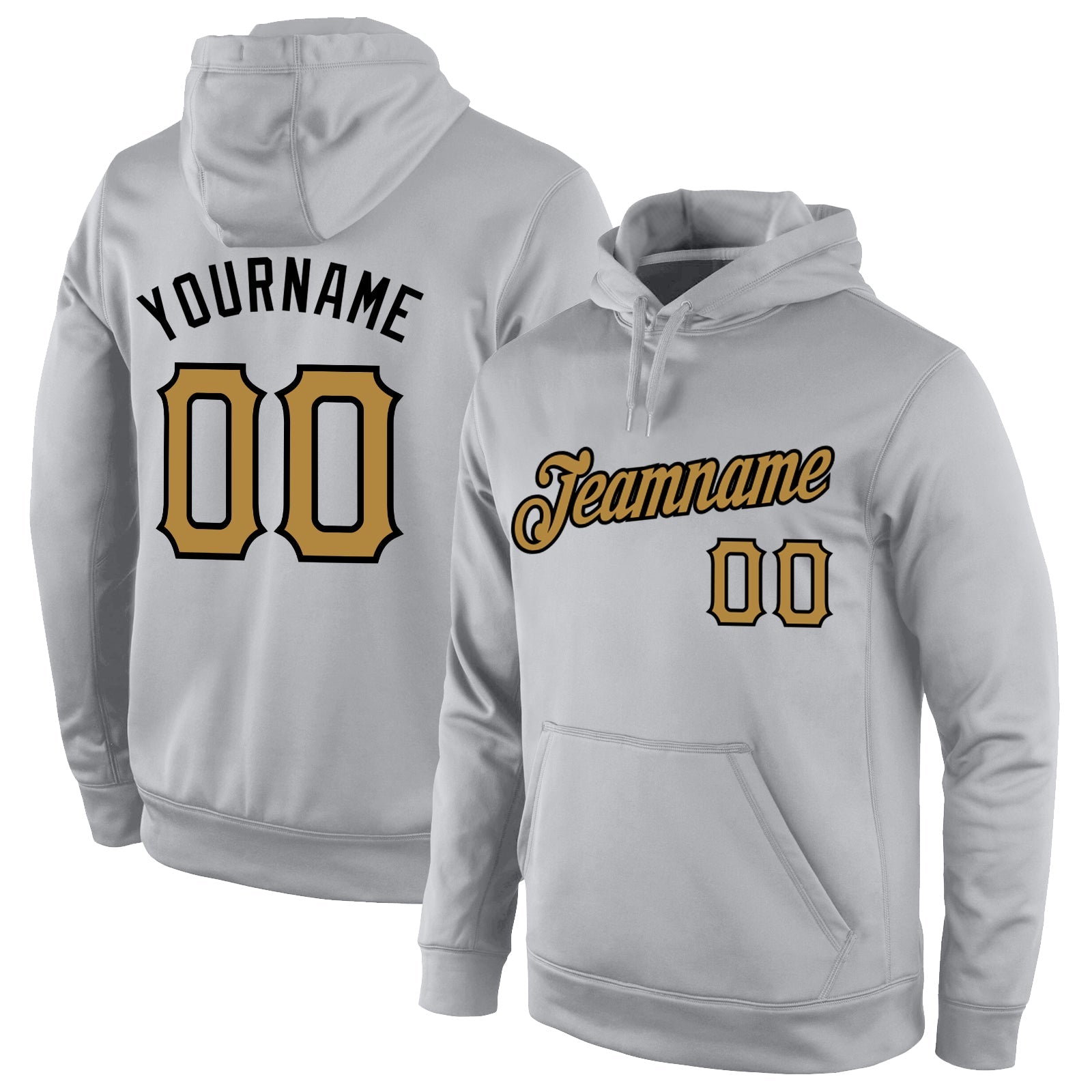 Custom Stitched Gray Old Gold-Black Sports Pullover Sweatshirt Hoodie - Main View